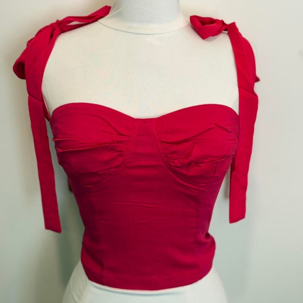 Hot Pink Tie Strap Bustier Crop Top 💖🔥